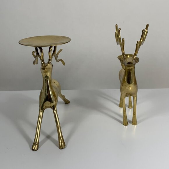 Vintage Brass Reindeer Elk Deer Candle Holders Set Of 2 Elegant Holiday Decor - Picture 4 of 12